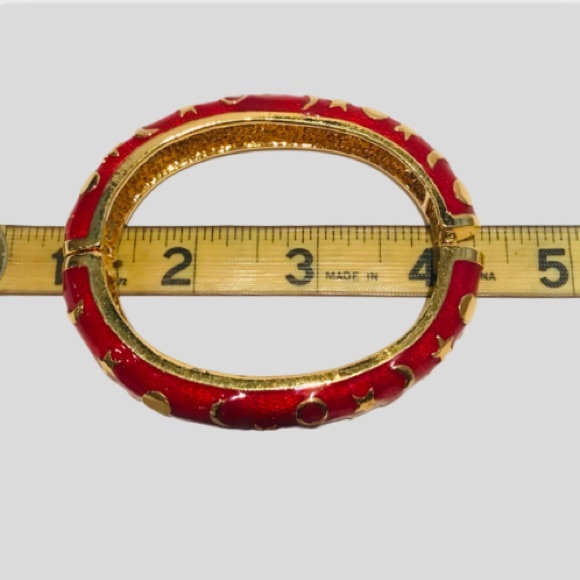 “Kenneth Jay Lane” red enamel with gold stars, moons bangles bracelet cuff - Picture 7 of 8